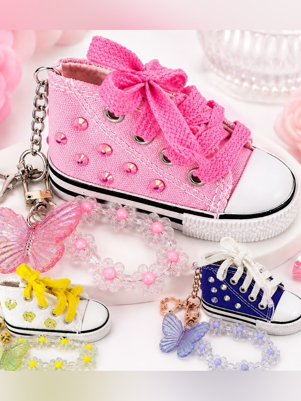 Mini Sneaker Keychain & Butterfly Charm Set